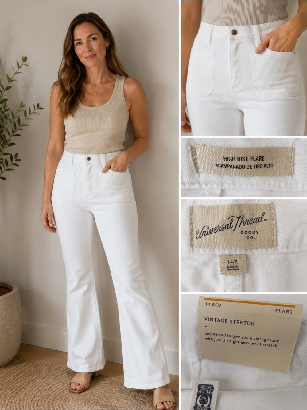 Universal Thread High Rise Flare Jeans off White Vintage Stretch Size 14R